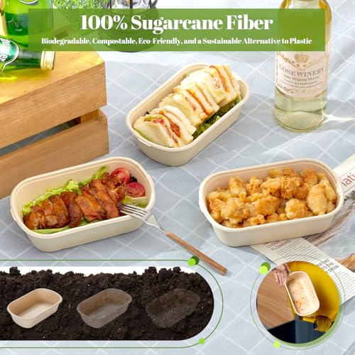 100% Eco Friendly] Disposable Food Containers with Lids (24 OZ)