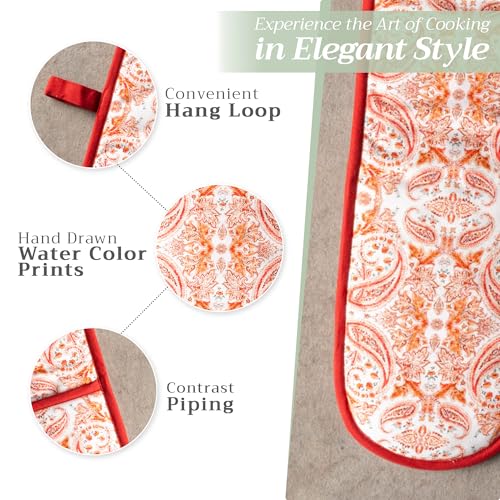 Double Oven Mitts 100% Cotton Double Oven Glove (055 - Orient / 7" x 35" (Double Oven Mitt))