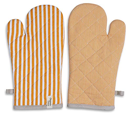 Cotton Oven Mitts Set of 1 with Hanging Loop Non (7x13 inches / Stripe Yellow)