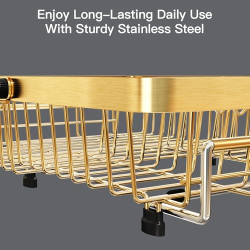 Gold Expandable Dish Drying Rack Over Sink with Extra Drying Mat (Gold / For 13"-30" W Sink with Mat)
