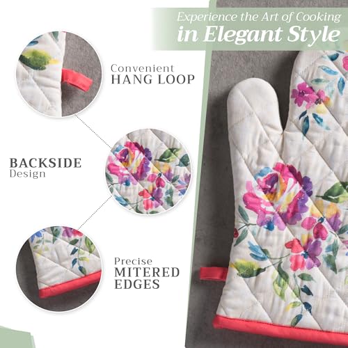 Maison d'Hermine Oven Gloves 100% Cotton Oven Mitt (081 - Rose Garden / 7.5" x 13" (Oven Mitt))
