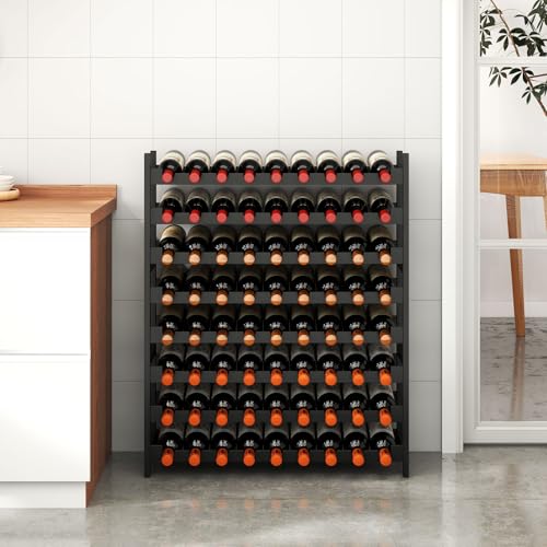 Wine Rack Freestanding Floor (Black Finish 8-tier Without Glass Holder)