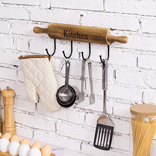Rustic Burnt Brown Wood Kitchen Hooks for Hanging Cooking Utensils (Rustic Brown)