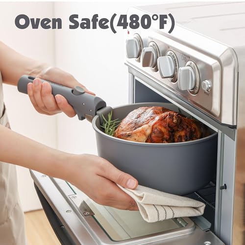 24 Piece Ceramic Detachable Handle Pots and Pans Set Gray (Gray / 24 Piece)