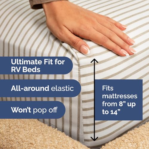 Short Queen Size 4 Piece Bed Sheet Set (44 - Beige Stripes 2 / Short Queen)