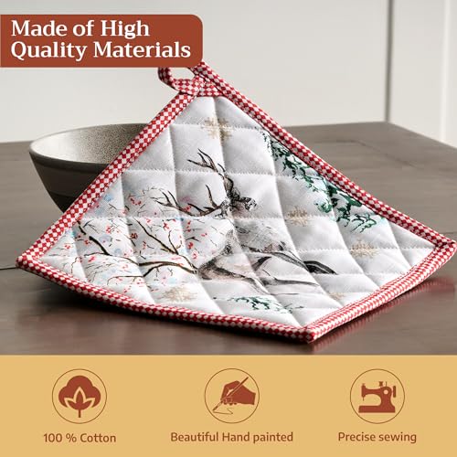 Pot Holders 100% Cotton Potholders (116 - Rural Christmas / 8" x 8" (Pot Holder Pack of 1))