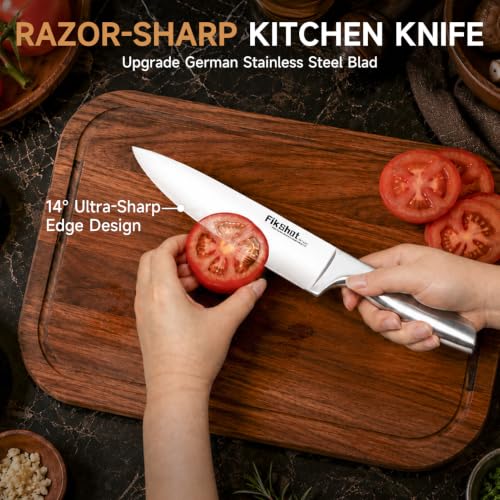 14PCS Knife Set with Block & Sharpener (Upgrade: Silver + Walnut（Built-In Sharpener）)