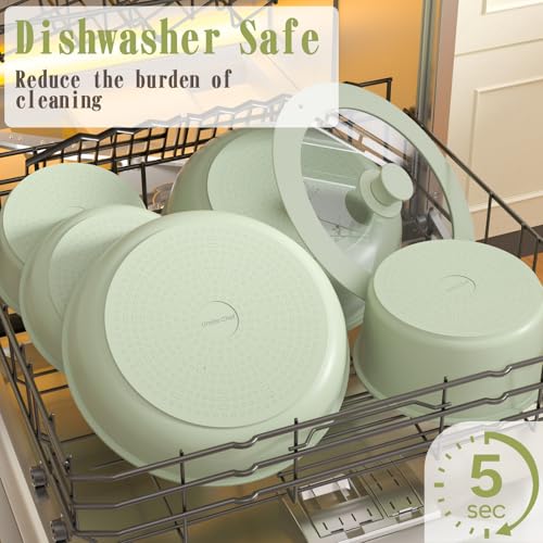 Non Stick Pots and Pans Set (Saga Green)
