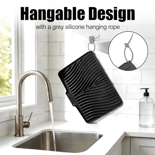 Silicone Dish Drying Mat for Kitchen Counter (Black-1pc / 20" x 15")