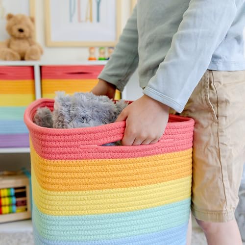 Storage Cubes 11 Inch Cotton Rope Woven Baskets for Organizing (Rainbow)