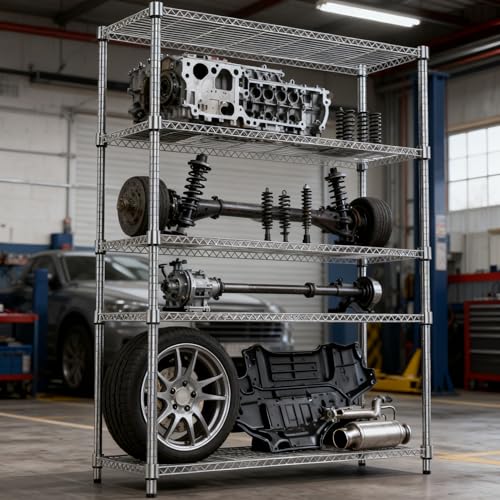 1750LBS 47.2" W 5 Tiers Shelf Steel Storage Shelves Metal Shelving Unit Steel Organizer Wire Rack for Home (5 tier, 17.7" D x 47.2" W x 72.4" H / Chrome)