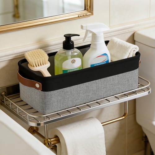 Small Fabric Storage Baskets (Gray / Black / Narrow-15"x6"x5")