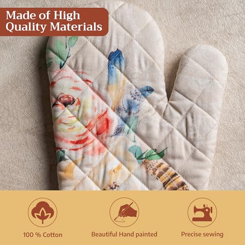 Maison d'Hermine Oven Gloves 100% Cotton Oven Mitt (065 - Ibiza - Beige / 7.5" x 13" (Oven Mitt))