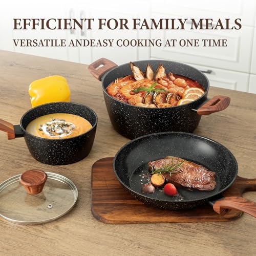 26Pcs Pots and Pans Nonstick Ceramic Cookware Set Nontoxic Kitchen Cooking Set with Steamers Utensils Induction Compatible (Black)