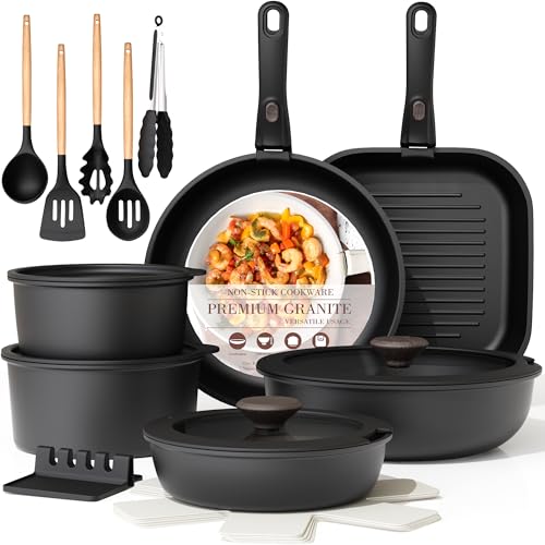 23 Pcs Pots and Pans Set Non Stick (Black / 23 Piece)