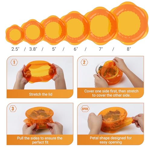 Silicone Stretch Lids for Food Storage in Fridge (6 Pcs Orange)