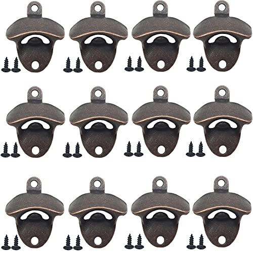 12PCS Wall Mounted Bottle Opener Vintage Beer Bottle Opener Suitable for Bars KTV Hotels Homes（Red Bronze）