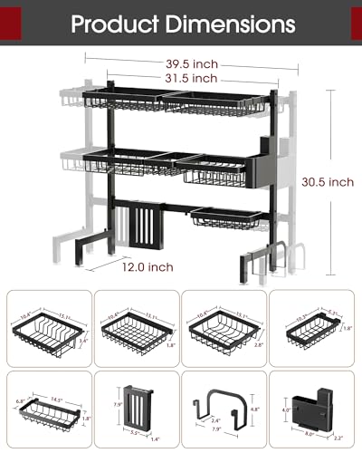 Over The Sink Dish Drying Rack (Black / Ultra - 6 Baskets)