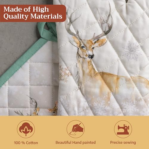 100% Cotton Oven Mitt & Pot Holder Set (049 - Deer in the Woods / 7.5" x 13" & 8" x 8" (Oven Mitt & Pot Holder))