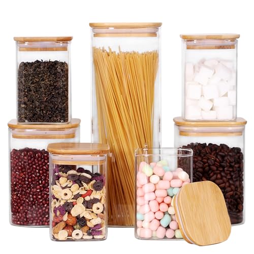 Glass Storage Canister with Wooden Lid (Square -7Pack)