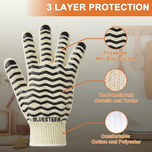 Oven Gloves 932°F Heat Resistant Oven Mitts with Fingers (White-black / One Size Fits Most)