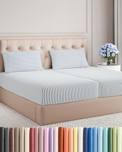 Split King Size 5 Piece Sheet Set (43 - Blue Stripes 2 / Split King Size)