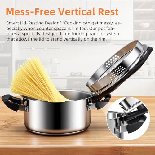 Stainless Steel Pasta Pot with Pour Spout and Strainer