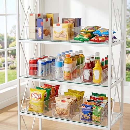 8pcs Clear Storage Bins with Handles (Without Lid)