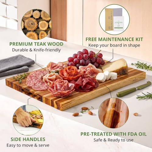 Large Teak Wood Cutting Board with Hand Grip (24"L x 18"W)