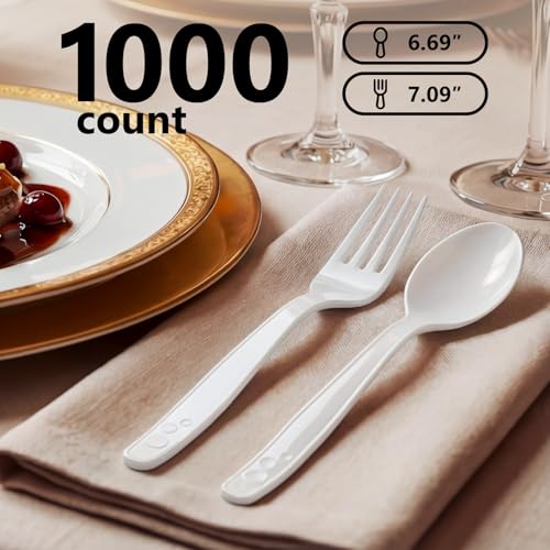 1000 Count White Plastic Silverware Heavy Duty (White)