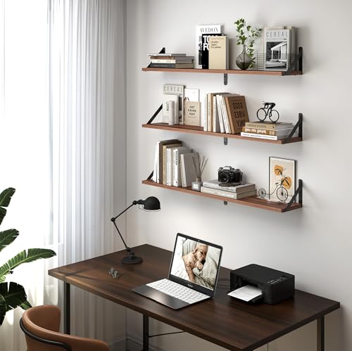 Floating Shelves for Wall (Walnut / 31.5"W x 5.9"D x 5.4"H,Set of 3)