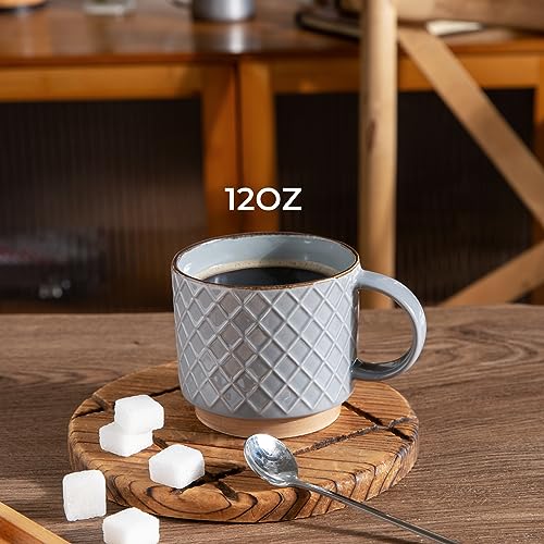 12 OZ Stackable Coffee Mugs Set of 4 (Gray / 12 Ounces)