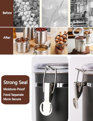 Stainless Steel Food Container with Clear Lids Airtight Storage Container Small Canisters Kitchen Pantry Storage for Cereal (1.8L Dark Black)