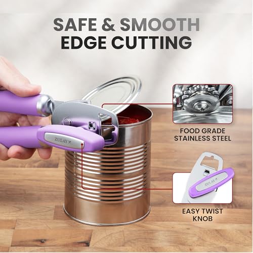 Manual Can Opener Heavy Duty Patented Stainless Steel (Lavender / Comfy Grip)