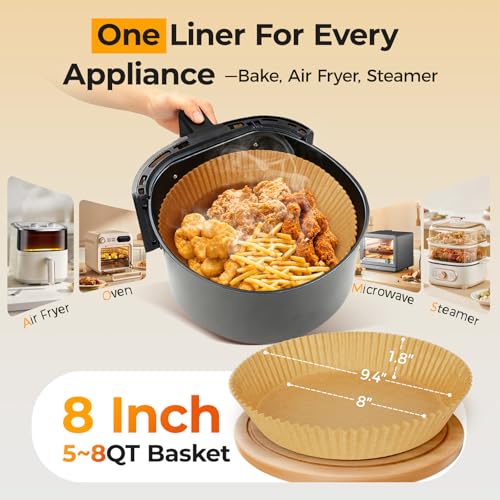 Round 100Pcs 8Inch Air Fryer Paper Liners Disposable for 5 (100 Count)