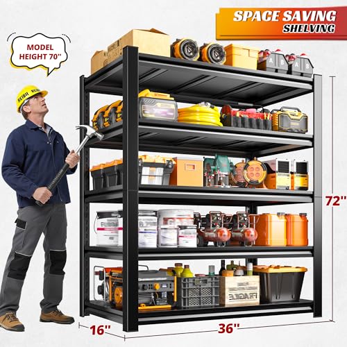 Garage Shelving 3000 LBS Storage Shelves Adjustable Heavy Duty Shelving Units and Storage Rack for Garage (72" H x 36" W x 16" D)
