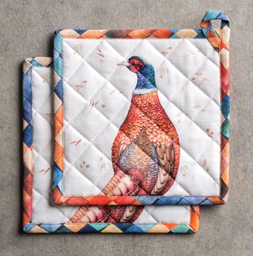 Pot Holders 100% Cotton Potholders (084 - Faisan D'automne / 8" x 8" (Pot Holder Pack of 2))
