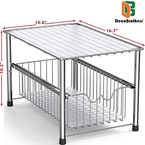 Stackable Under Sink Organizer with Sliding Basket (Chrome)
