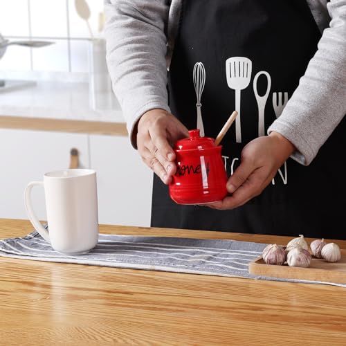 Honey Jar with Dipper and Lid (Red)
