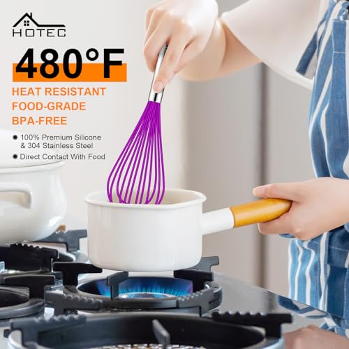 4 Pieces Silicone Whisks Set (Purple,Silver)