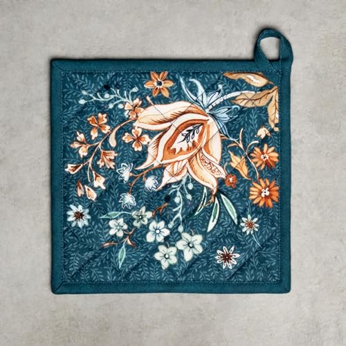 100% Cotton Oven Mitt & Pot Holder Set (048 - Luxury Loft - Dark Teal / 7.5" x 13" & 8" x 8" (Oven Mitt & Pot Holder))