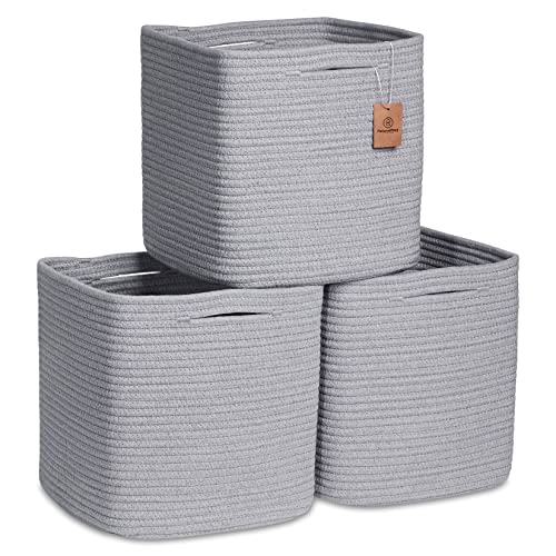 Storage Cubes 11 Inch Cotton Rope Woven Baskets for Organizing (Gray)