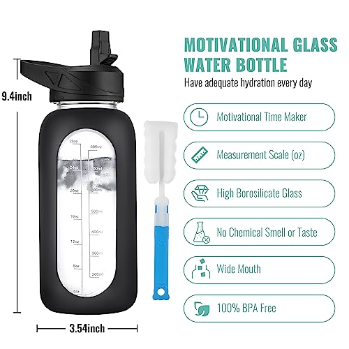 32 oz Glass Water Bottle with Straw (.Sage / 32 Ounces)