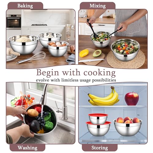 Stainless Steel Mixing Bowls with Lid (6 Count)