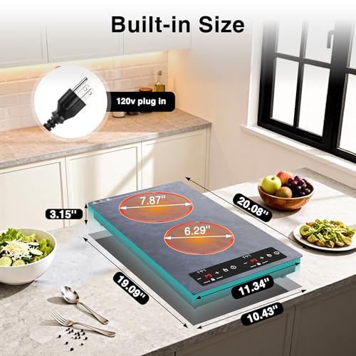 Double Induction Cooktop Portable Electric Cooktop 12'' Hot Plate (12 Inch Gray)