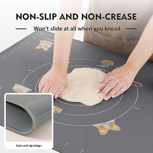 Silicone Baking Mat Sheet and Pastry Dough Cutter (Gray / 32"L x 24"W)