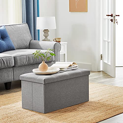 Ottoman Storage Bench (Light Gray + White / 15"D x 30"W x 15"H (without Flipping Lid))