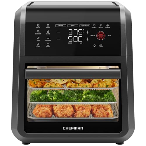 12-Quart 5-in-1 Air Fryer Oven with Digital Timer, Touchscreen, and 12 Presets - Family Size Countertop Convection Oven, Dishwasher-Safe Parts (12 quarts / Black)