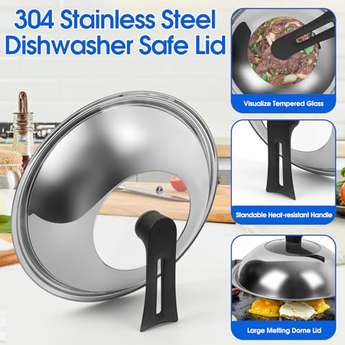 13.4 Inch Carbon Steel Wok For Electric (D-13.4 inch Wok with Stainless Steel & Glass Lid)