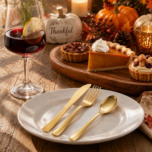 200Pcs Gold Plastic Silverware (Cutlery Gold)
